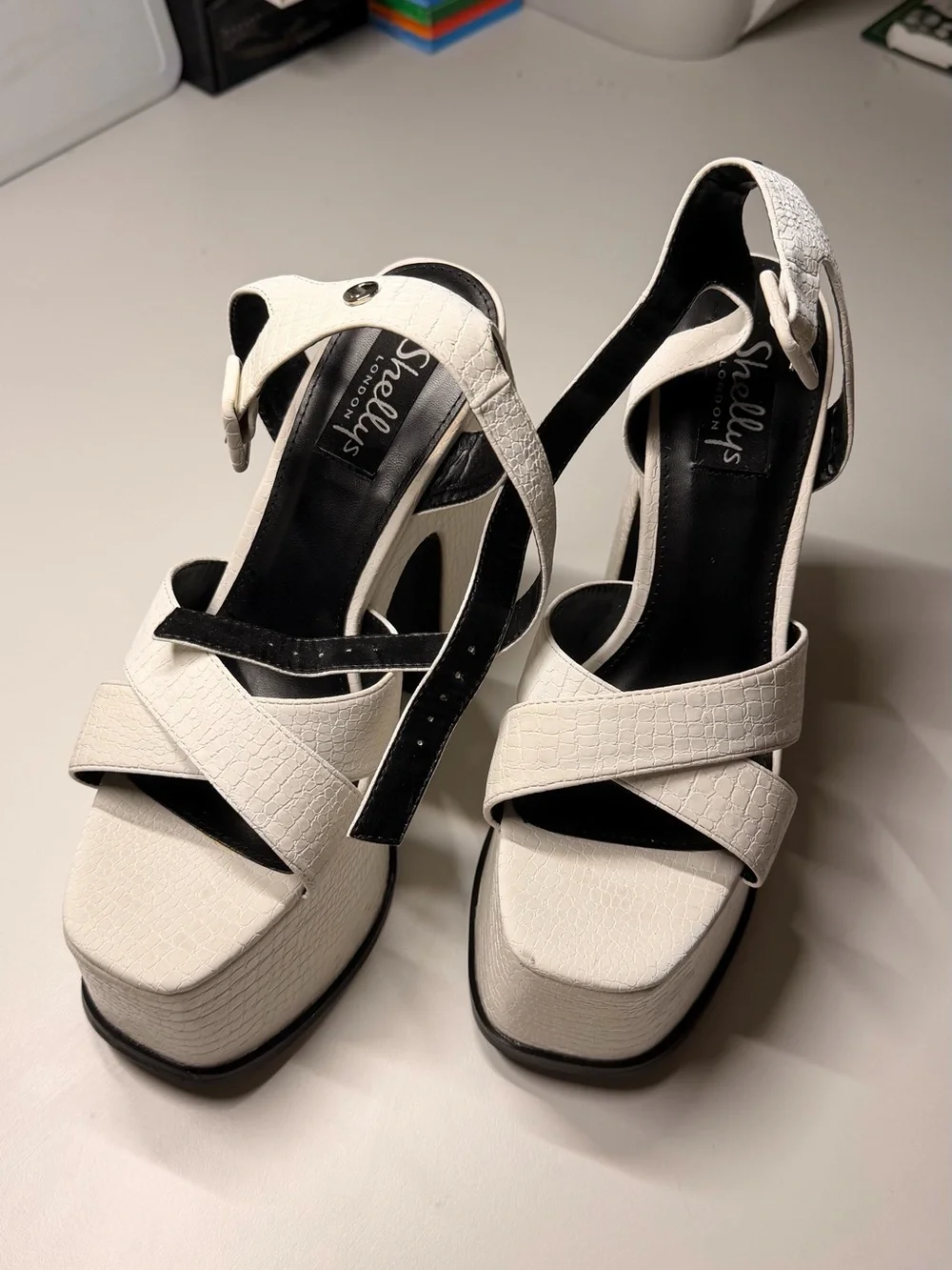 White Platform Ankle-Strap Women's Sandals Shellys London 38